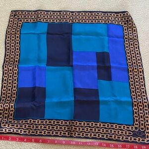 Oscar de la Renta Teal and Navy Silk Scarf